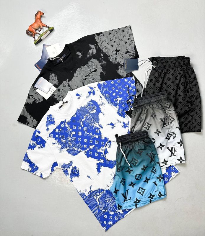 Louis Vuitton LV Men's Designer T-shirt Shorts Set Louis Vuitton Men's Designer Reps Black White Blue T-shirt Shorts Set Sale UK Men First Copy Replica Cheap Price Fake T-shirt Short Sets Man Rep 1st Copies Man T Shirt Pant Luxury Fakes LV Brand Logo 1:1 Outfit AAA Duplicate Original Boys