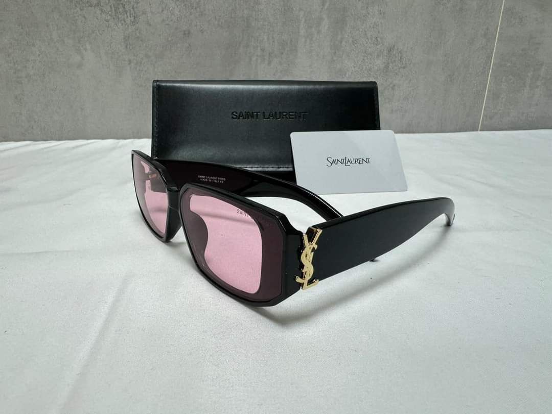 Saint Laurent YSL Black Square Frame Pink Shade Sunglasses