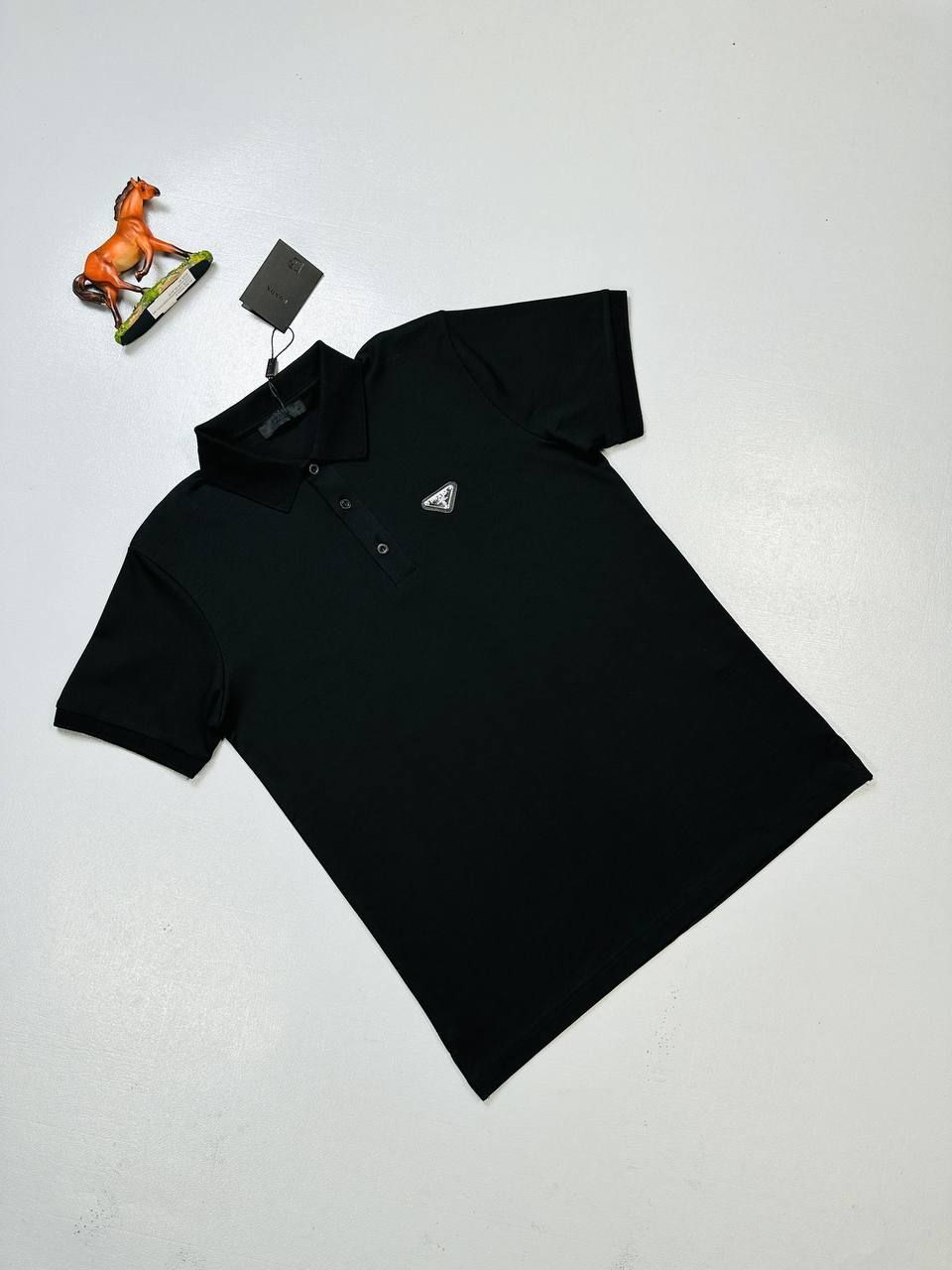 Prada Milano Logo Patch Terry Polo Shirt, Colors: Black