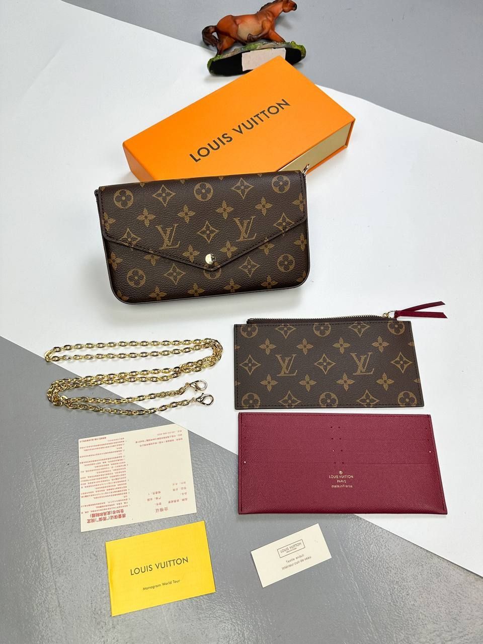 Louis Vuitton LV Women's Designer Clutch Brown Bag Fake Rep Sale UK Woman First Copy Fakes Reps Handbag Women Luxury Mini Pouch 1st Copies Cheap Price Crossbody Shoulder Bags Ladies Replica Chain Strap 1:1 Brand Logo AAA Duplicate 