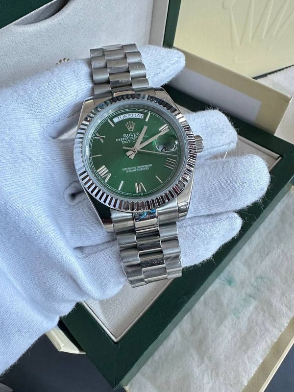 Rolex Day-Date Green Dial with Silver Chain Strap Watch For Men's