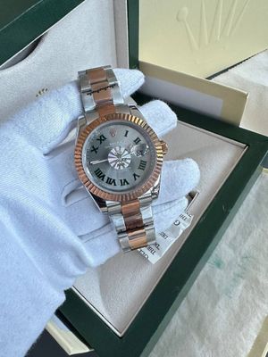 Rolex Datejust Grey Dial Two Tone Chain Strap Watch For Men's