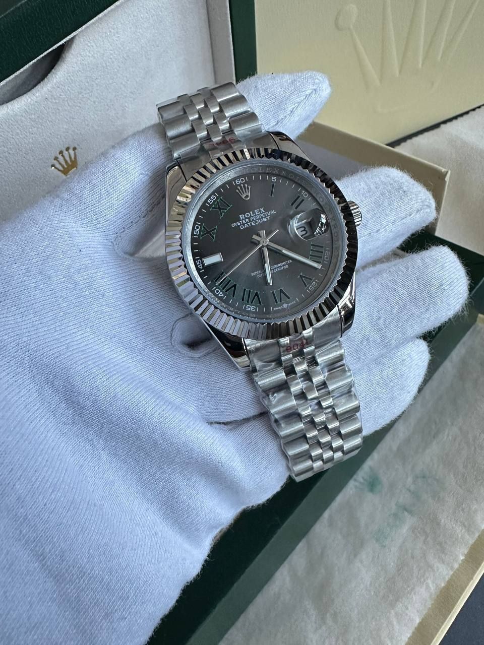 Rolex Datejust Grey Dial with Silver Chain Strap Watch For Men's