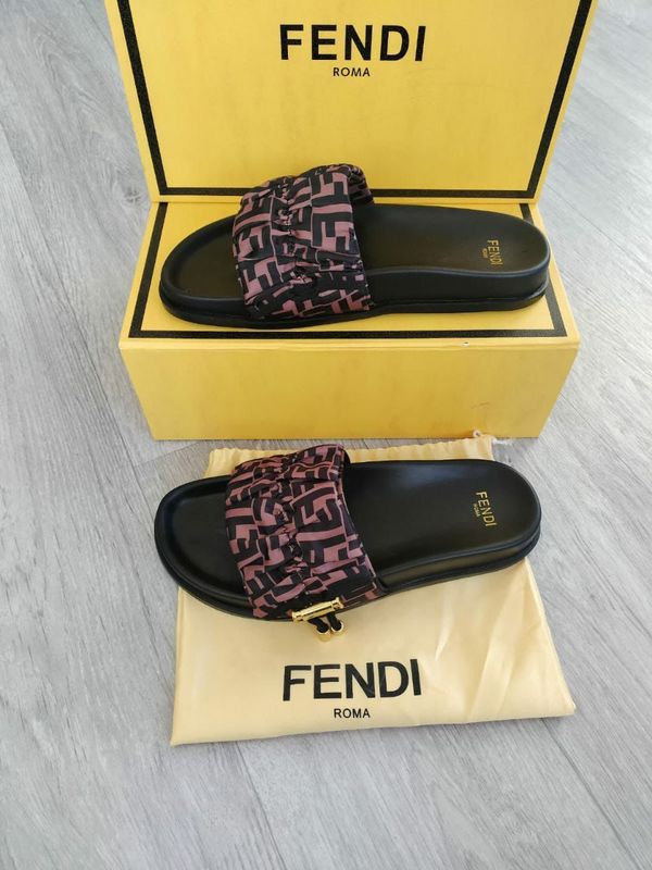 Fendi Feel Brown Satin Slides For Women's