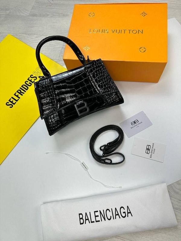 Balenciaga Women Croc Embossed Hourglass Black Bag Rep AAA Sale UK Women's First Copy Leather Luxury Top Handle Handbags 1st Copies Replica Cheap Price Fakes Reps Woman 1:1 Brand Logo Crossbody Long Belt Bags 1 to 1 Fake Duplicate