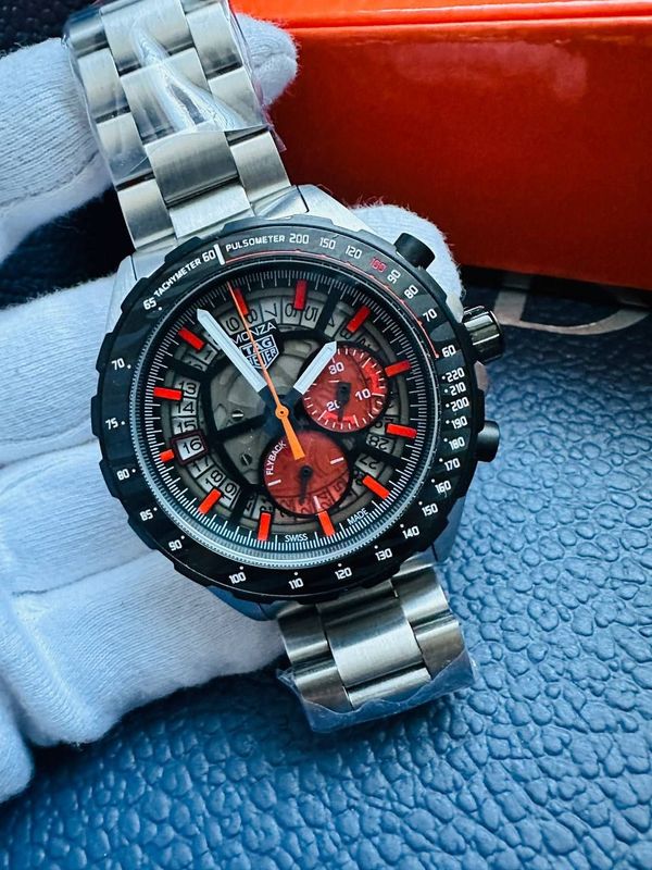 Tag Heuer Monza Silver Red Chronograph Watch For Men's Tag Heuer Monza Silver Red Chronograph Watch For Men's