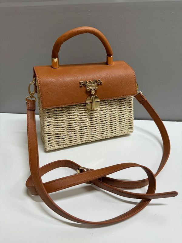 Prada Milano Women Two Tone Twist Lock Straw White Bag Fake Sale UK Woman First Copy Replica Handbag Women's Cheap Price Mini Bags 1st Copies Fakes Reps 1:1 Brand Logo Canvas 1 to 1 Leather Luxury Shoulder Crossbody Purse AAA Duplicate