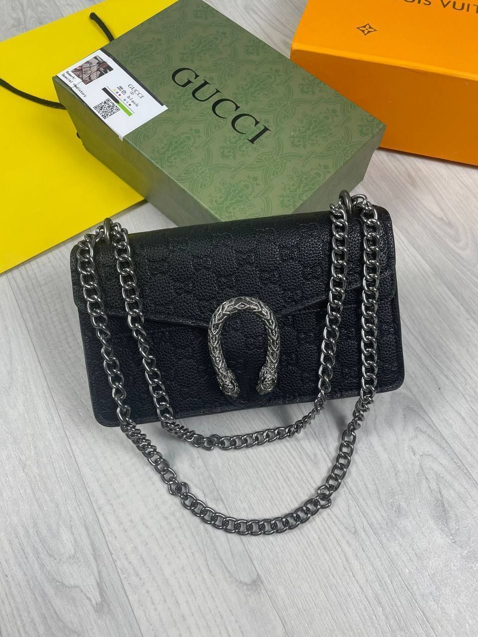 Gucci Women Dionysus Clutch GG Supreme Mini Bag With Chain, Colours: GG Supreme Full Black