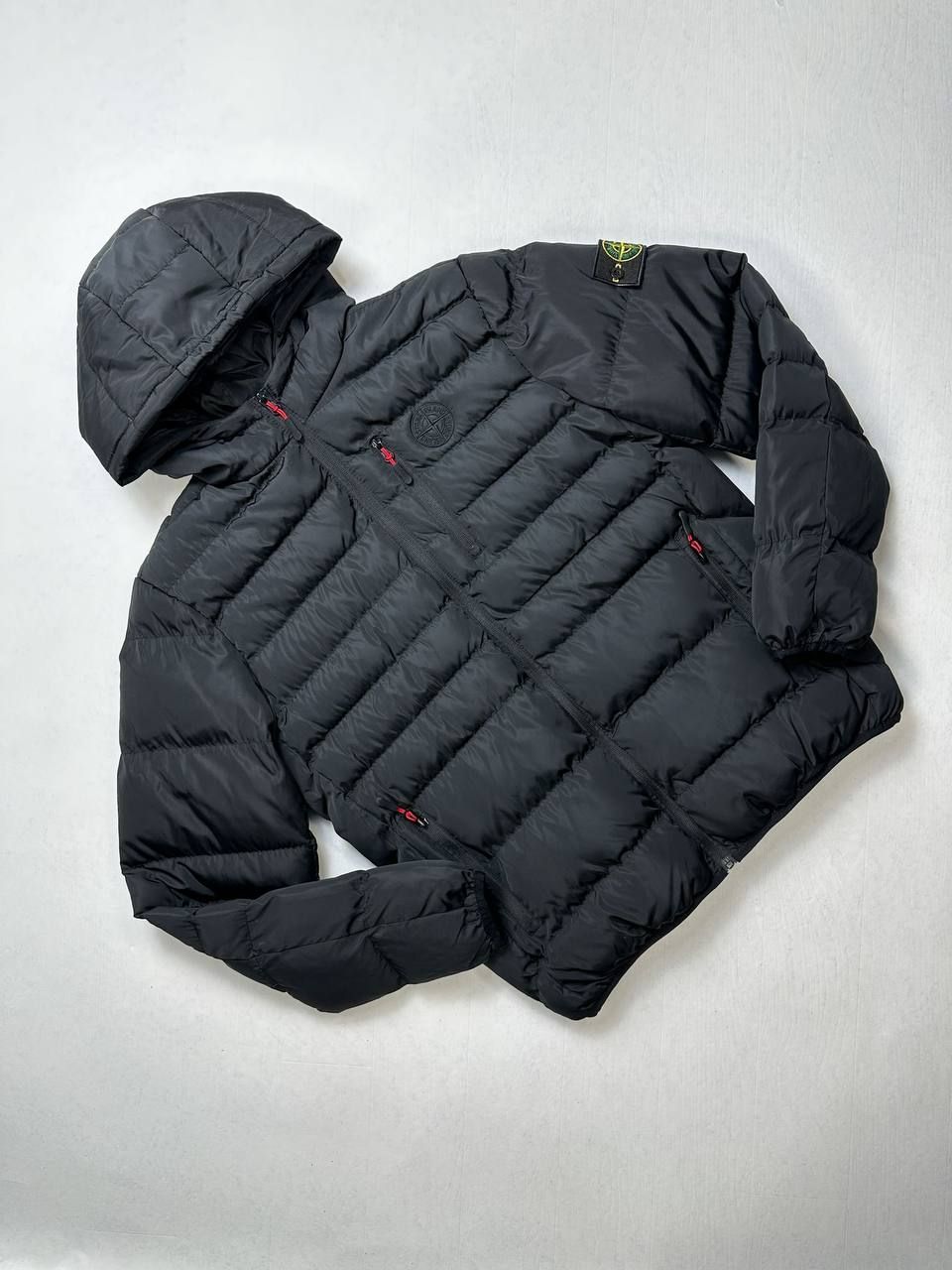 Stone Island Logo Patch Down Jacket For Men's, Colors: Black