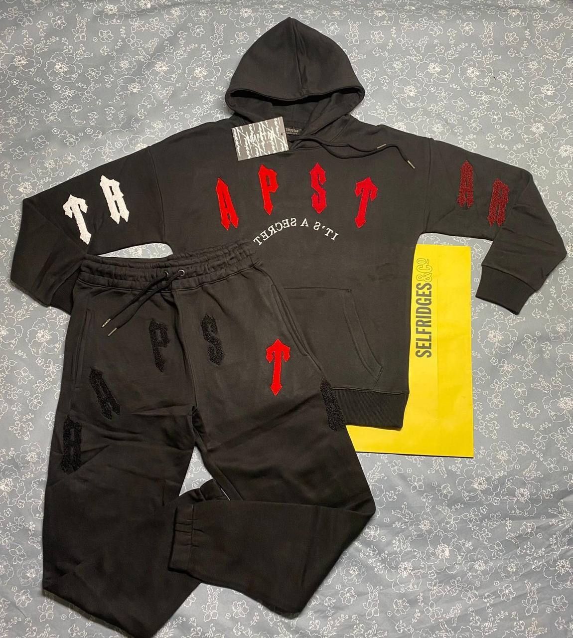 Trapstar London Irongate Arch Apst Chenille 2.0 Hooded Tracksuit Sweatshirt & Track Trouser In Black Color