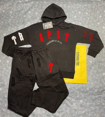 Trapstar London Irongate Arch Apst Chenille 2.0 Hooded Tracksuit Sweatshirt & Track Trouser In Black Color