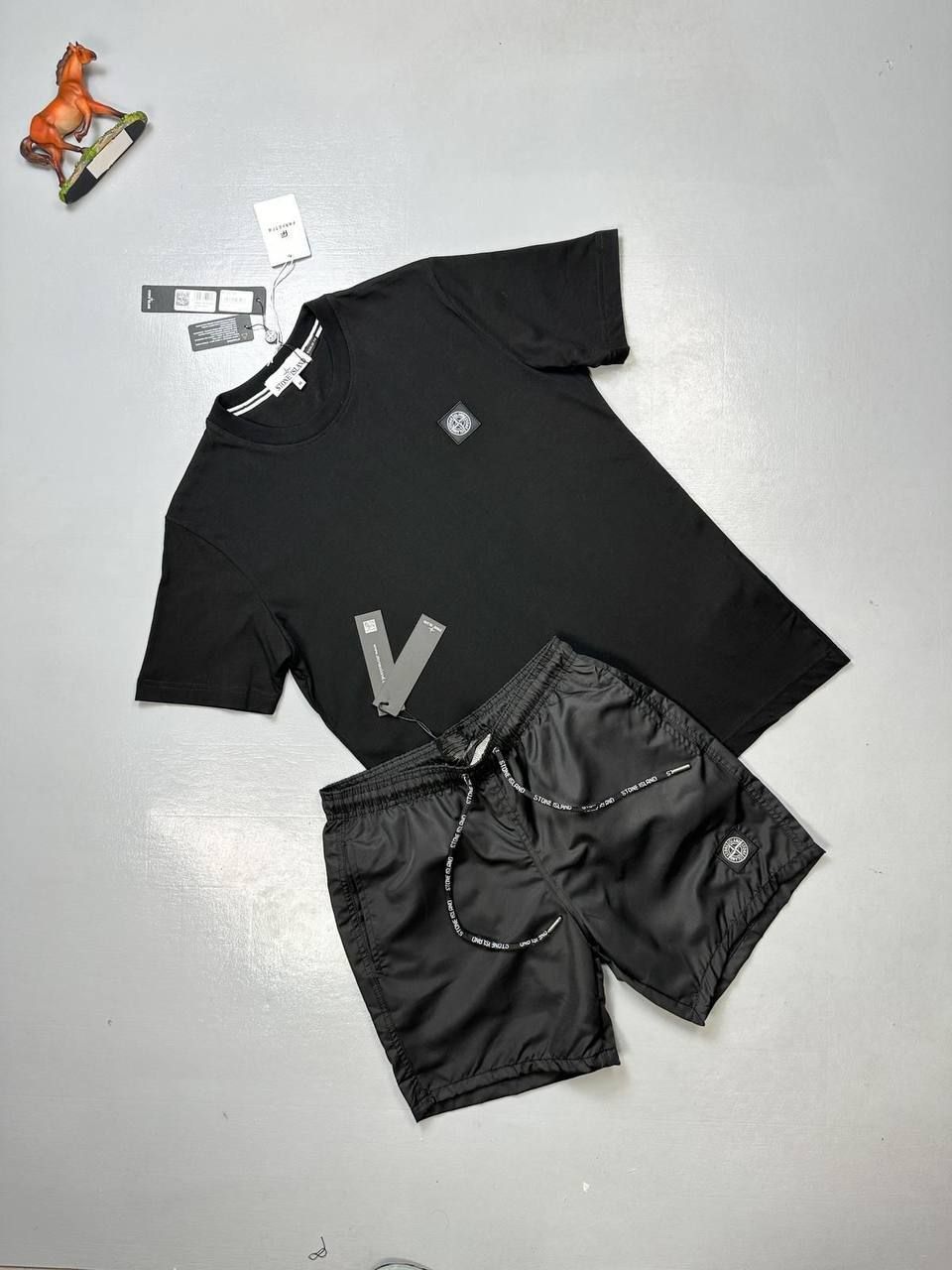 Stone Island Men's T-shirts Shorts Set Black White Blue Green Patch Logo Sale UK, T-shirts Colors: Black