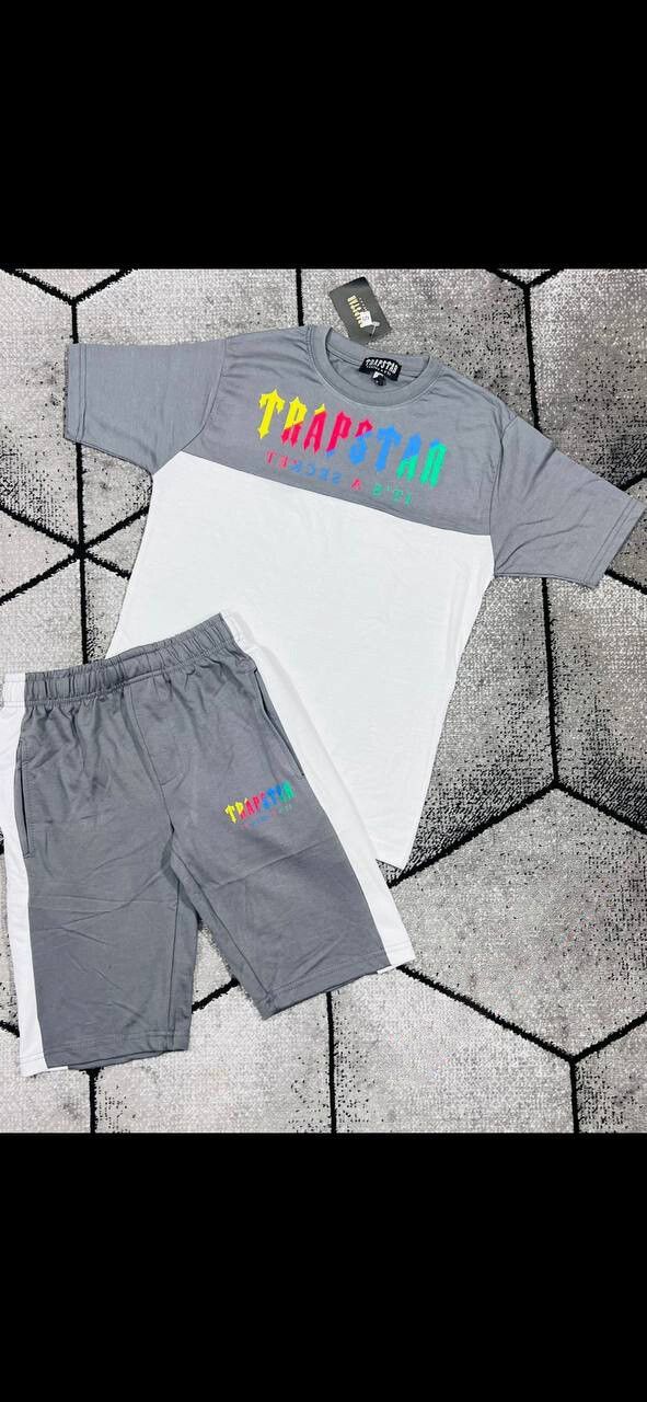 Trapstar London Logo Printed Regular-Fit T-Shirt Swim With Bootleg Short In Multiple Colors, Colors: Dark Grey Set