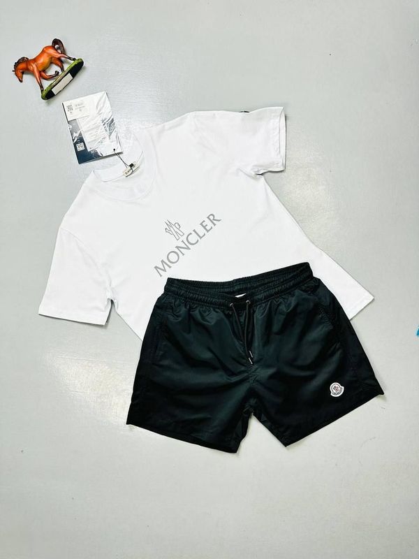 MONCLER SHORTS AND T-SHIRT SET in White T-Shirt with Different Color Shorts, Shorts Colours: Black