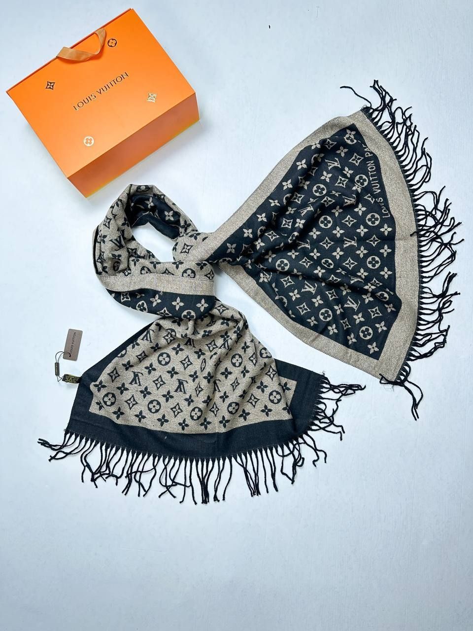 Louis Vuitton Women's LV Monogram Denim Silk Wool Scarf, Colors: Black