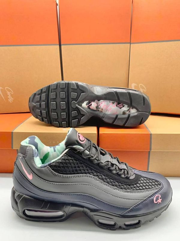 Nike Air Max 95 SP Corteiz Black Grey Men Low Trainers Sale UK, Colors: Grey with Pink Logo