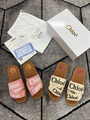 Chloe Woody Sliders Pink & White Chloe Woody Sliders Pink & White