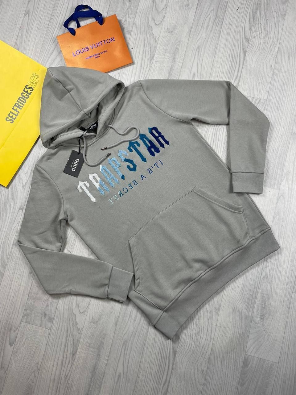 Trapstar London Chenille Decoded Embroidered It's a Secret Stylish Hoodie In Grey Color, Colors: Grey