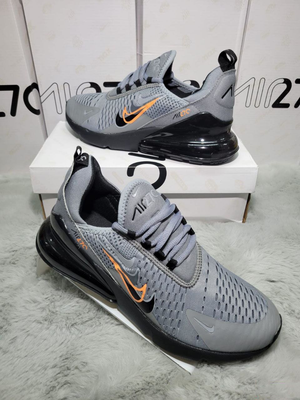 NIKE Men's Air Max 270 Trainers Smoke Grey Black Bright Mandarin