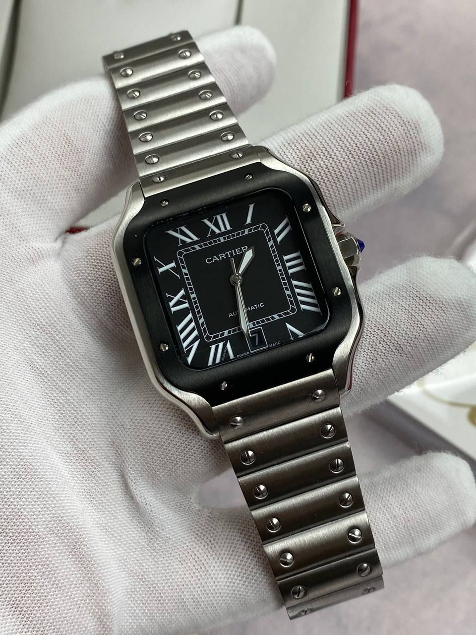 Cartier Santos Watches with chain strap in multiple colors, Colors: Silver/Black