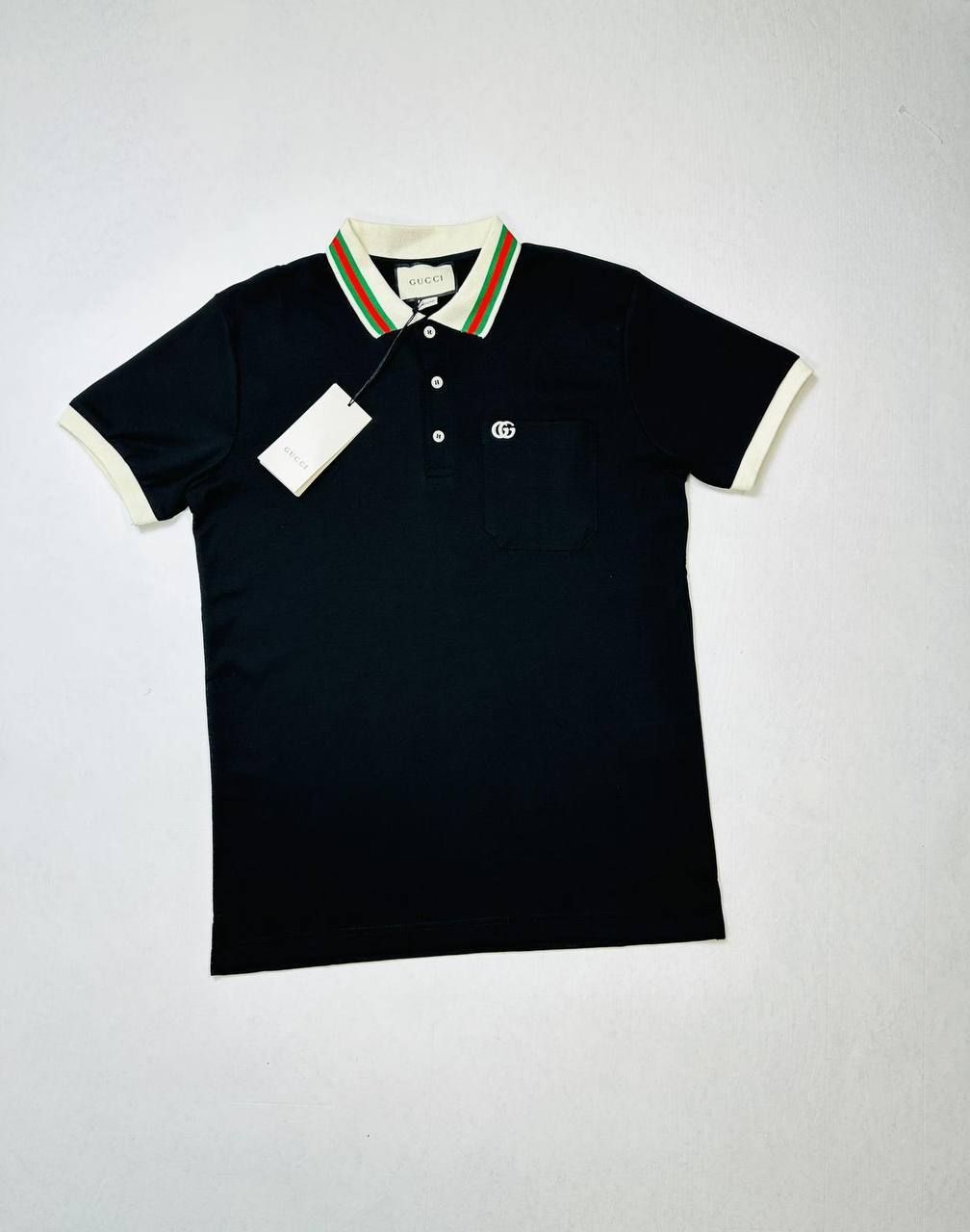 Gucci Men's Piquet Polo Shirt GG Black White, Colors: Black