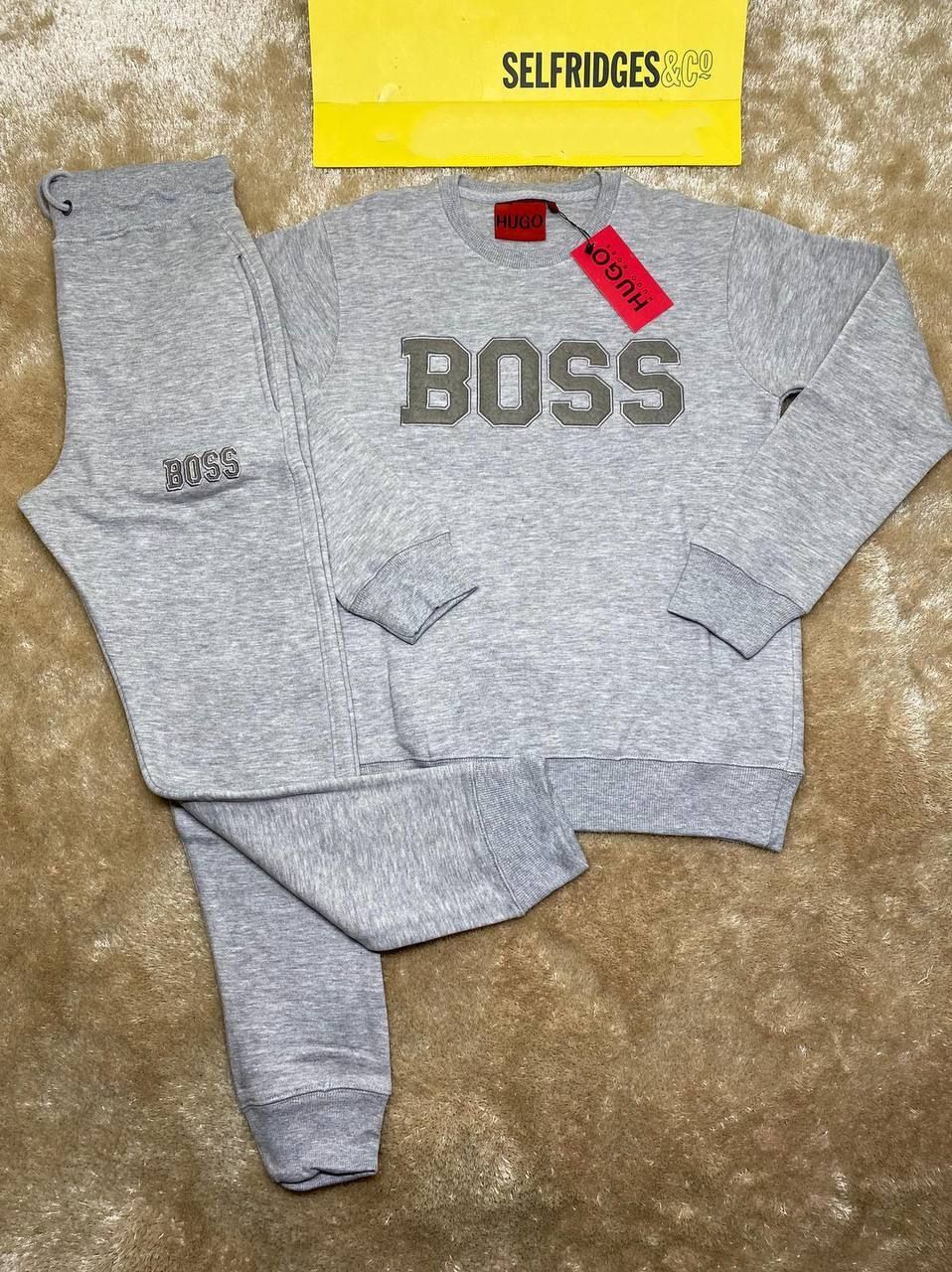 Hugo Boss Cotton-Blend Sweatshirt Logo Open-Hem Trouser In 3 Colors