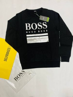 Hugo Boss Salbo Cotton-Blend Printed Jumpers Sweater In Black & Navy Blue Colors