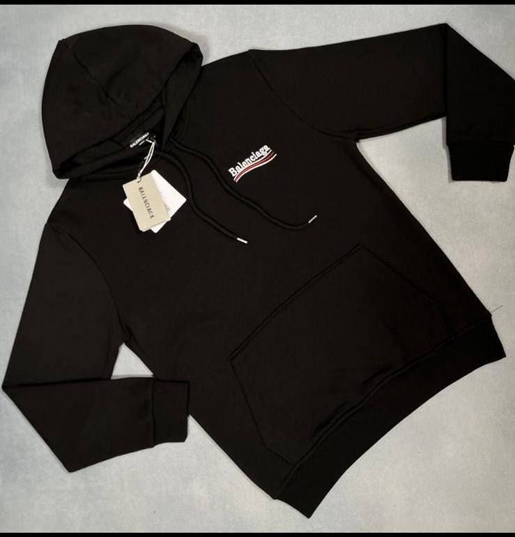 Balenciaga Black Men's Hoodie with Logo Print Balenciaga Black Men's Hoodie with Logo Print