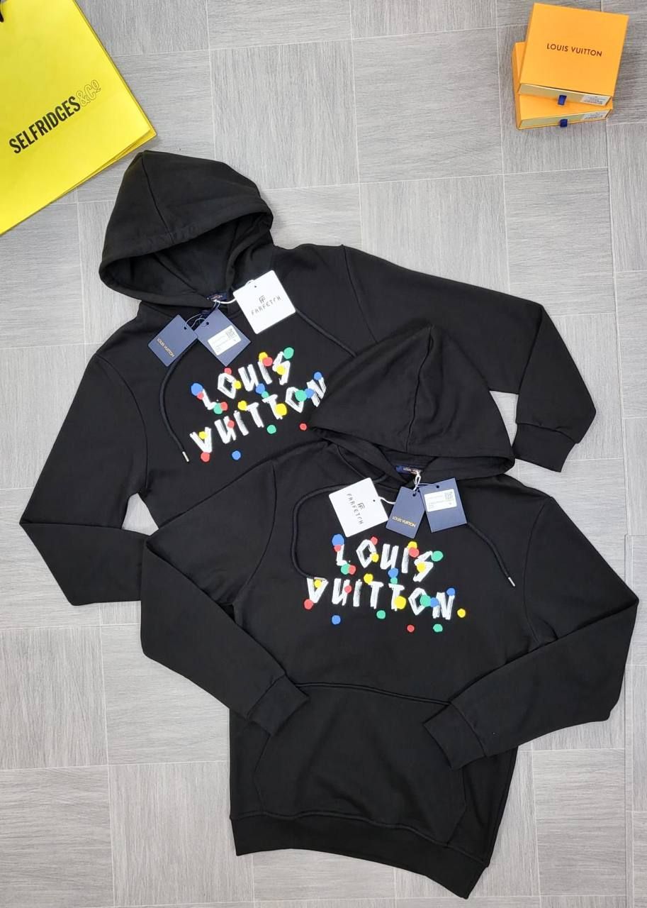 Louis Vuitton Men's Women's Fade Logo Black Hoodie Reps AAA Sale UK Man Woman First Copy Fakes Pullover Hoodies Men Women Cheap Price Replica Knitwear 1st Copies Sweatshirt 1:1 Fake Rep Designer LV Brand 1 to 1 Sweatshirts Duplicate 