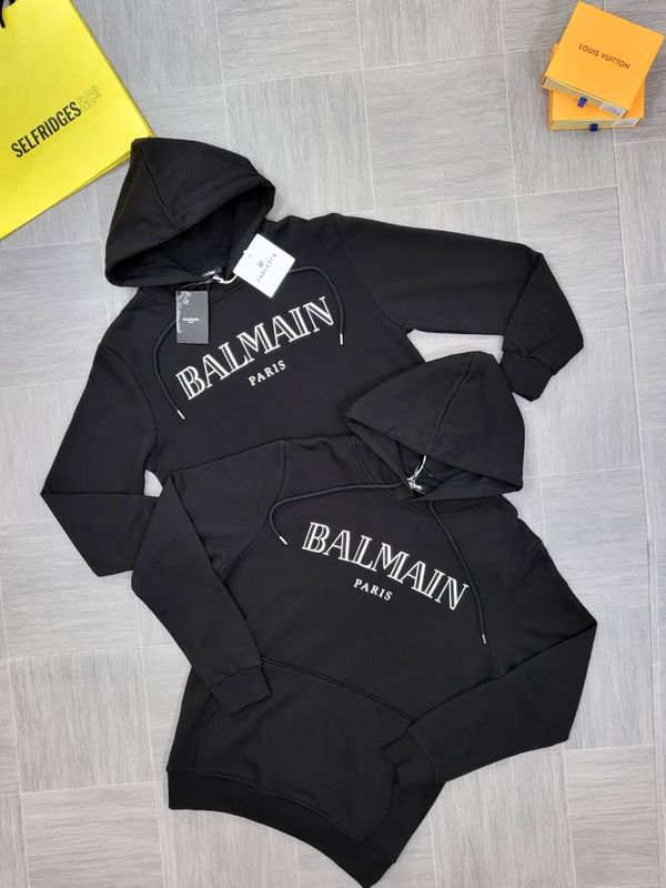 Balmain Paris Black Mirrored Logo Hoodie For Men's Balmain Paris Black Mirrored Logo Hoodie For Men's