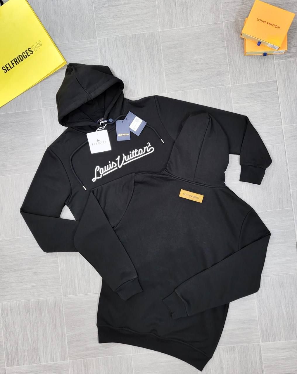 Louis Vuitton LV Men's Women's Sports Black Hoodie Fake Rep Sale UK Man Woman First Copy Replica Knitwear Men Women Pullover Hoodies 1st Copies Cheap Price Hoody Fakes AAA Sweatshirt 1:1 Reps Brand Logo 1 to 1 Sweatshirts Duplicate 
