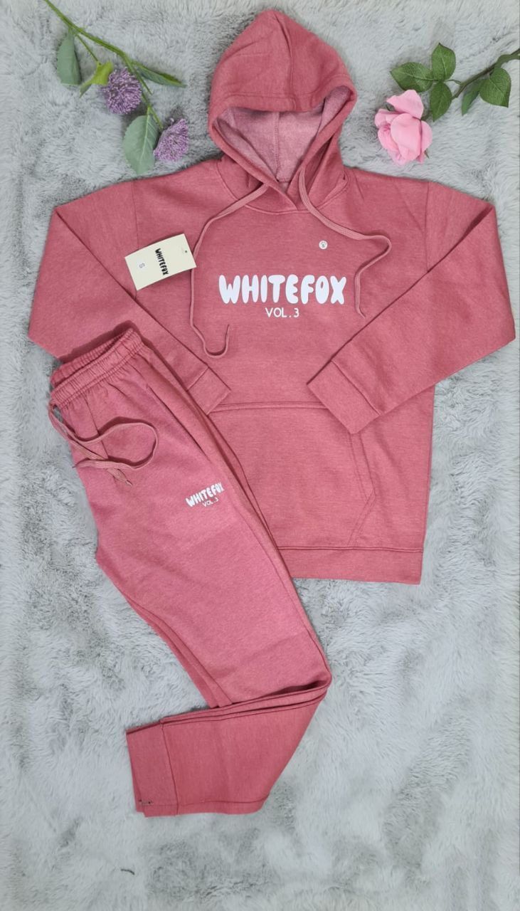 White Fox Women’s Two Piece Letter Graphic Print Hoodies Tracksuits in Different Colors, Colors: Pink