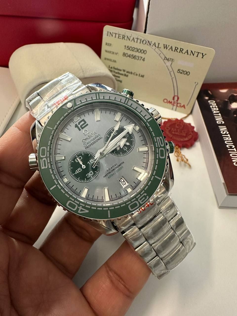 Omega Seamaster Planet Ocean Chronograph Watch For Men's with Silver Chain Strap