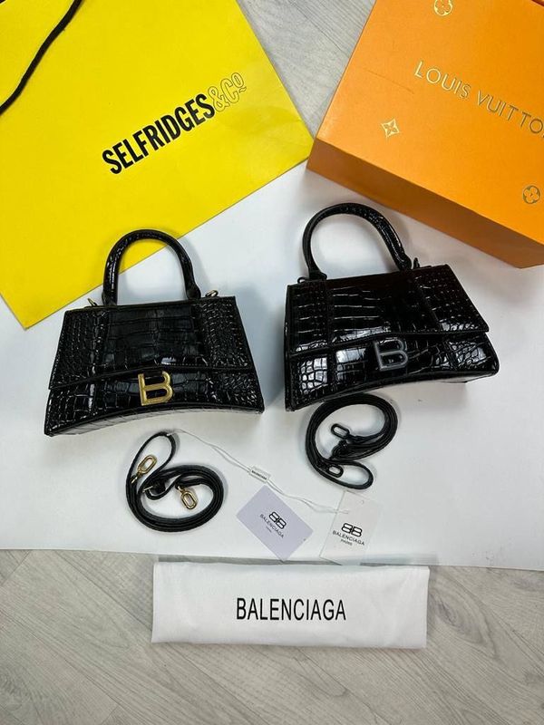 Balenciaga Hourglass Xs Handbag Crocodile Embossed Bag in Black Color For Women's