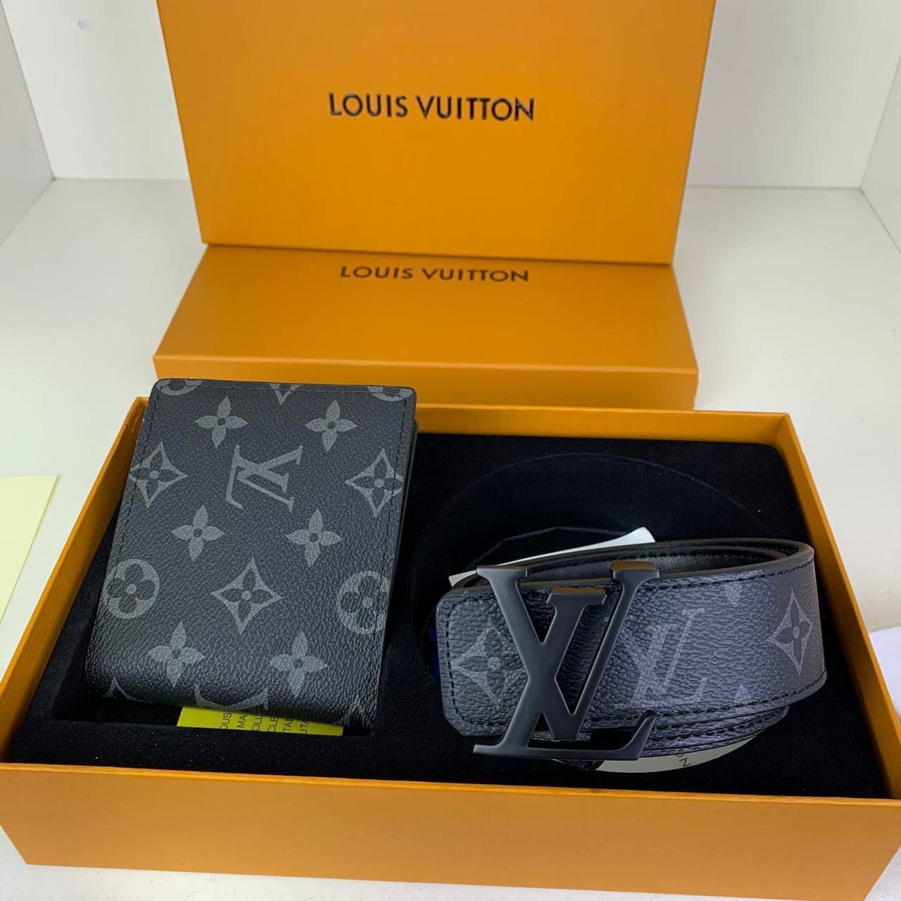Louis Vuitton Men's Designer Black Wallet Belts Sets Fakes Sale UK Man First Copy Reps Wallet Reversible Belt Set Men Cheap Price Fake Replica 1st Copies 1:1 LV Brand Logo Luxury 1 to 1 Boys Rep Leather Fashion Casual AAA Duplicate 