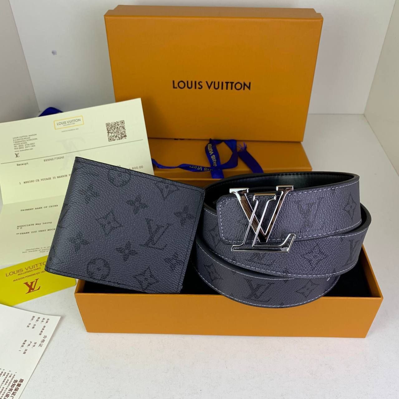 Louis Vuitton Men's Leather Black Wallet Belt Set AAA Fake Sale UK Man First Copy Reps Wallets Reversible Belts Sets Men Cheap Price Fakes Replica 1st Copies 1:1 LV Brand Logo Luxury 1 to 1 Boys Rep Leather Fashion Casual Duplicate 