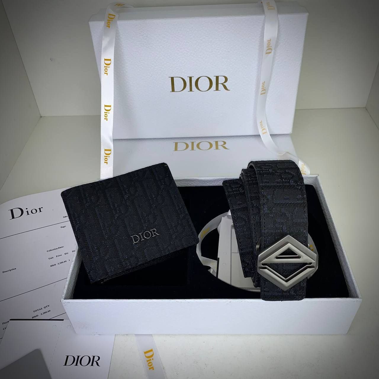 Christian Dior Logo Printed Wallet and Belts Sets For Men's in Black