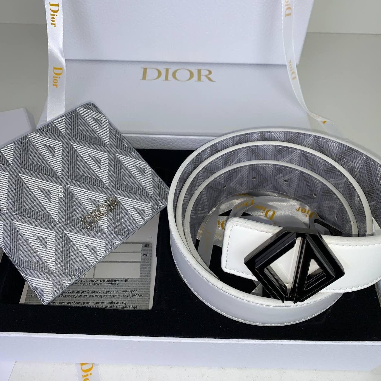 Christian Dior Logo Printed Wallet and Belts Sets For Men's in Grey Color