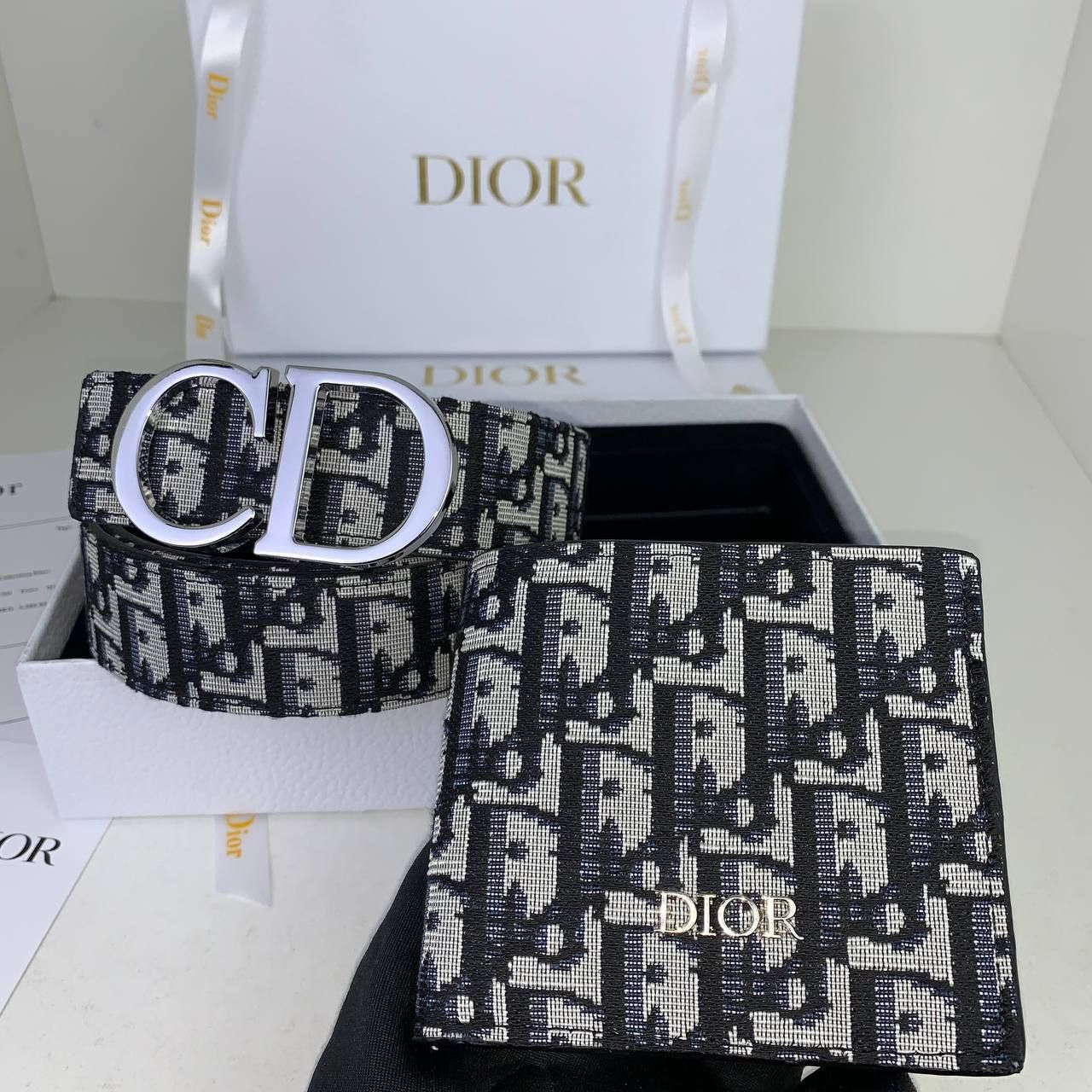 Christian Dior Oblique Jacquard Wallet and Belts Sets For Men's