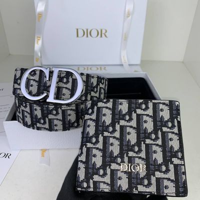 Christian Dior Oblique Jacquard Wallet and Belts Sets For Men's