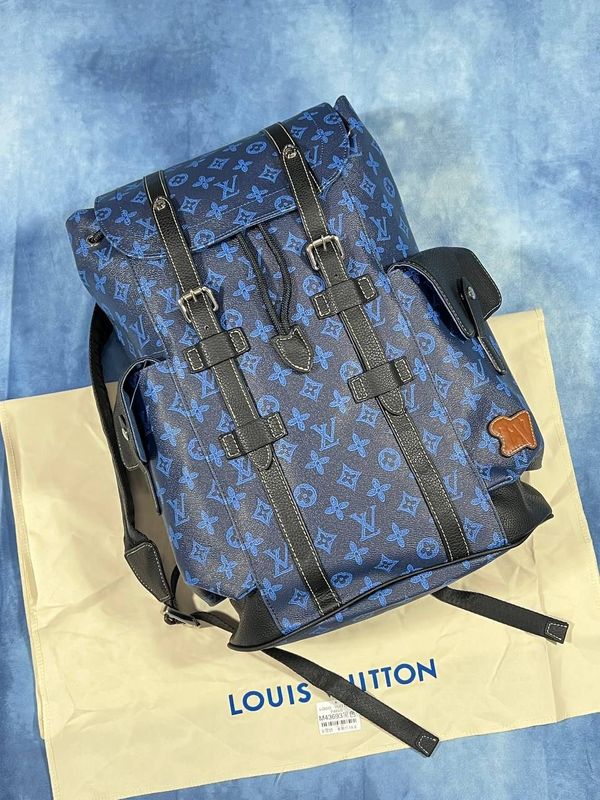 Louis Vuitton Men's MM Christopher Backpack Bag Louis Vuitton Men's Christopher Backpack MM Blue Fake Rep Sale UK Men First Copy Replica Crossbody Bags Cheap Price Designer Shoulder Backpack Reps Man Fakes 1st Copies Luxury LV Brand Logo 1:1 Leather Long Belt Duplicate Monogram