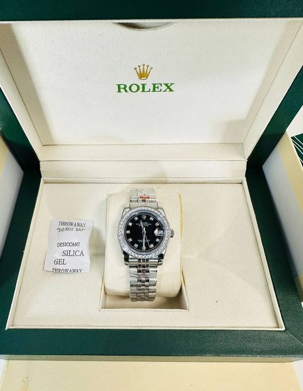 Rolex Datejust Stainless Steel / Black Diamond Dial Women's Watch