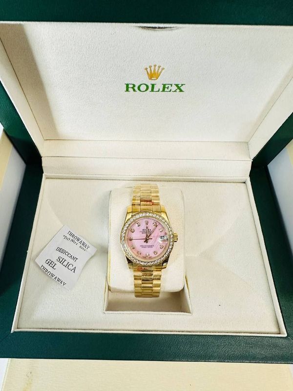 Rolex Yellow Gold President Datejust Pink  Dial Diamond Bezel