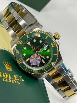 Rolex Two Tone Yellow Gold With Green Dial & Bezel Men's Watch