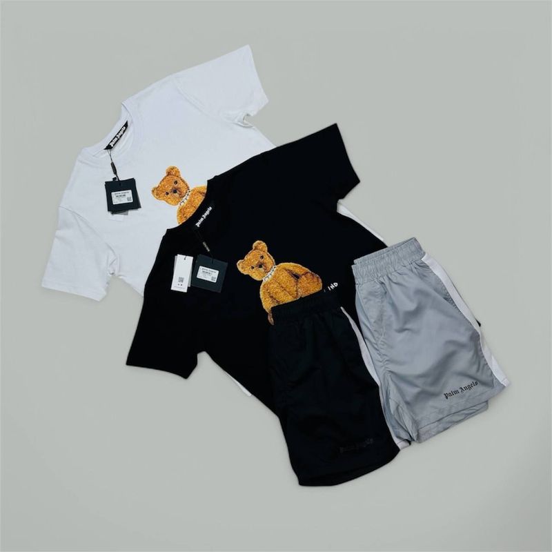 Palm Angels Bear In Mind T-shirts Shorts Set Palm Angels Men Women Bear In Mind Black White T-shirt Grey Shorts Set Sale UK Man Woman First Copy Cheap Price Replica T-shirts Swim Short Sets 1st Copies Fake Rep Men's Women's 1 to 1 Cargo Pants Fakes Reps PA Luxury Brand Logo 1:1 AAA Duplicate