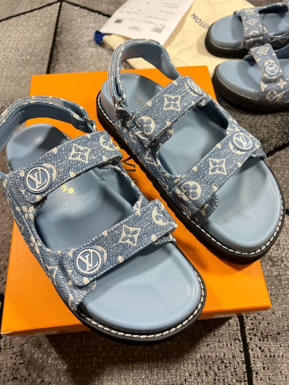 Louis Vuitton Women's Denim Paseo Flat Blue Sliders Fakes Sale UK Woman First Copy Fake Replica Slider Women 1st Copies Cheap Price Slippers Reps Sandals 1:1 LV Brand Logo Rep Comfort Slides 1 to 1 Flip Flop Mules AAA Duplicate