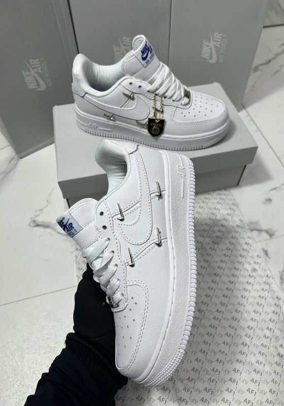 Nike Air Force 1 Mini Metallic Swooshes to the Mid-Panel in White Color Men's Trainers