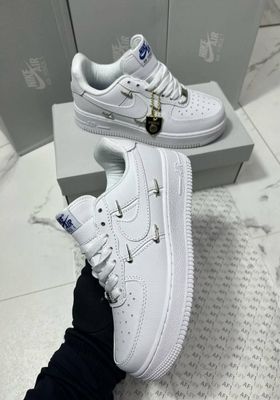 Nike Air Force 1 Mini Metallic Swooshes to the Mid-Panel in White Color Men's Trainers