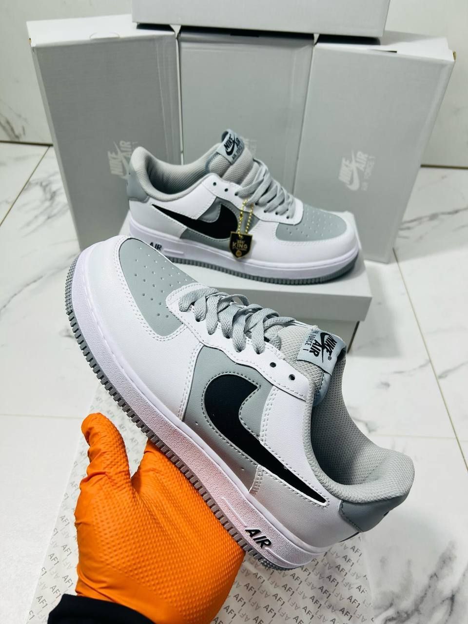 Nike Air Force 1 Surfaces in Grey/White With Cut-Out Swooshes Women's Trainers