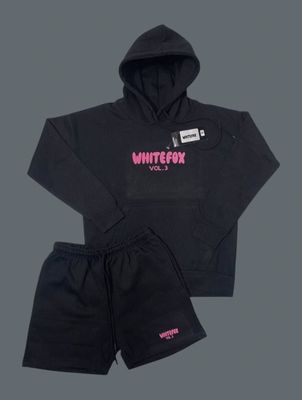 White Fox Logo Printed Hoodie & Short Set For Women's in Different Colors